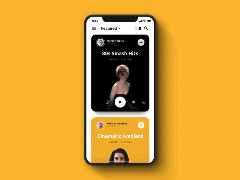 Music Playlist App Interaction animation interaction gif motion details card scroll swipe iphone x material ios social list ui ux cards video sketch minimal clean luxury stylish music app playlist player principle transition prototype spotify apple google deezer