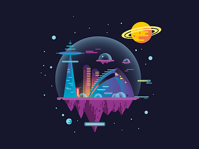 Space Station illustration neon planet space space station stars starship synthwave vector vector illustration