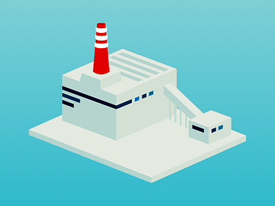 Energy plant 3d building chimenee energy factory plant