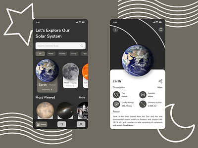 Stargazing App design mobile mobile app mobile app design planet solar system stargazing ui uiux ux