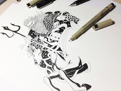 poseidon art art book character drawing drawing letters god horse illustration illustrator ink ink art paper pen art skech