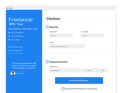 wp pusher checkout page redesign clean dashboard figma redesign saas saas app ui ux web