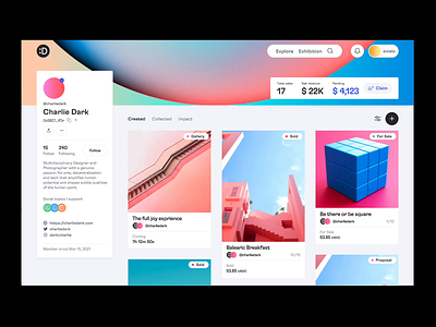 Creator Profile & NFT Page animation artwork cool crypto dao design doingud ecommerce grandients look feel minimal motion graphics nft pink product design sexy ui user profile ux