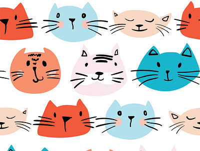 cats pattern art cartoon design flat illustration illustrator ink dot line pattern mess minimal pattern vector