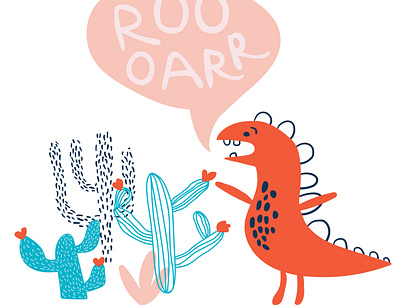 dinosaur and cactuses art branding design flat illustration illustrator ink dot line pattern mess minimal vector web