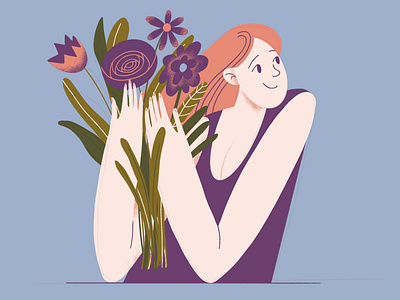 Girl with flowers art branding design flat flowers illustration illustrator ipadproart minimal web woman