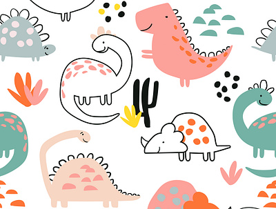 dinosaur pattern art branding design dinosaur flat illustration illustrator ink dot line pattern mess minimal pattern vector