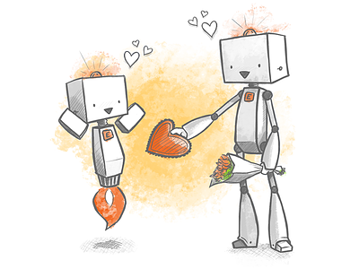 Robotic Love illustration robots valentines