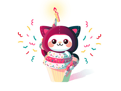 Happy birthday GitHub! animal birthday candle cat celebrate code confetti cupcake cupcakes developer fire github happy birthday illustration octopus pink sock software sweets vector