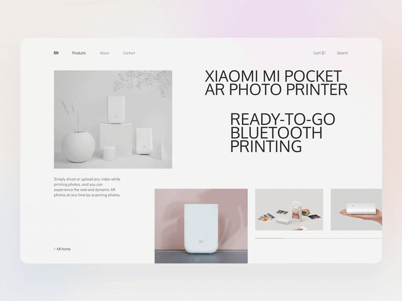 Xiaomi Mi Pocket Printer E-commerce Concept Page clean concept design ecommerce minimal printer shot ui ux web website