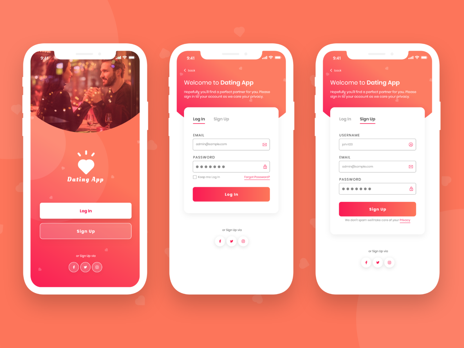 Dating Mobile App - Sign In / Sign Up designed by Umair Tanveer. 