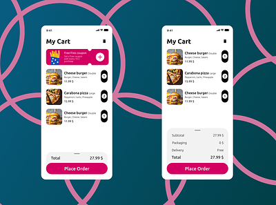 Shopping cart app design mobile ui