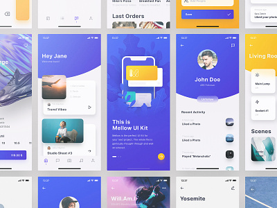 Mellow Grid View app blue blur branding colors design frish icon kit mellow shadow shift sketch system typography ui ux yung