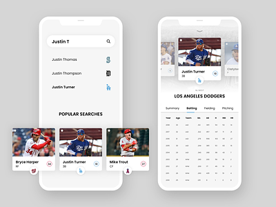 Baseball Stats Mobile App android baseball clean dailyui design dodgers iphone mobile mobile app mobile app design stats ui ux ux design