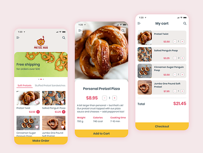 Pretzel Hous app design food interface pretzel store ui usability ux