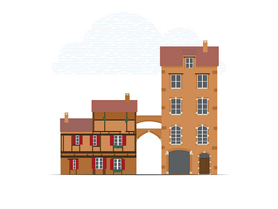 Maisons typiques d’Albi blanc brique illustration pierre rose rouge vector