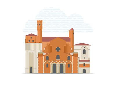 Collégiale Saint-Salvi d’Albi blanc brique illustration pierre rose rouge vector