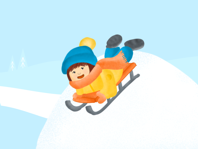 Kids Have Fun In Winter child baby snow sled kid winter design illustration