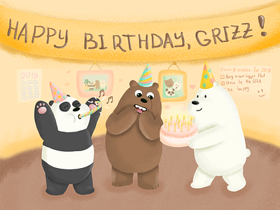 Grizz's Birhday bare bears bear birthday design family grizzly happy ice bear illustration panda