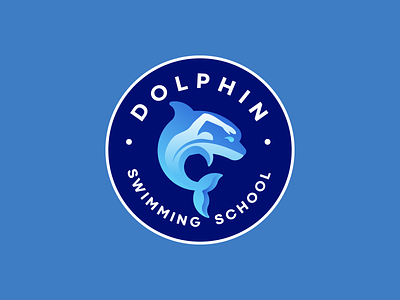 Logo for swimming school DOLPHIN blue branding circle design dolphin fish gradient logo school swim swimmer swimming swimming pool tail