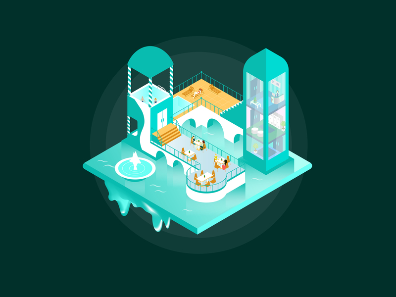 Isometric Summer Scene 2d building design flat flat design icon illustraion illustrator isometric isometry vector