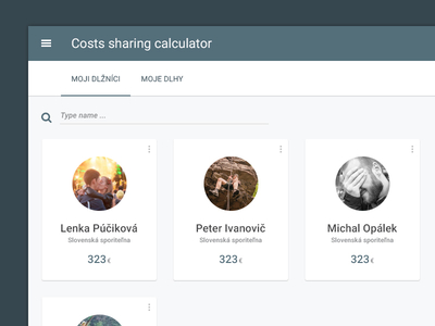 Costs sharing calculator css dashboard facebook app html js ui