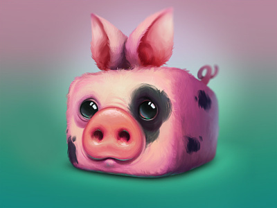 Piggy 2d animal art character cube iamjoka illustration photoshop pig wacom