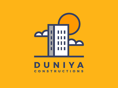 Real Estate blue building clouds construction home icon logo real estate sun symbol white yellow