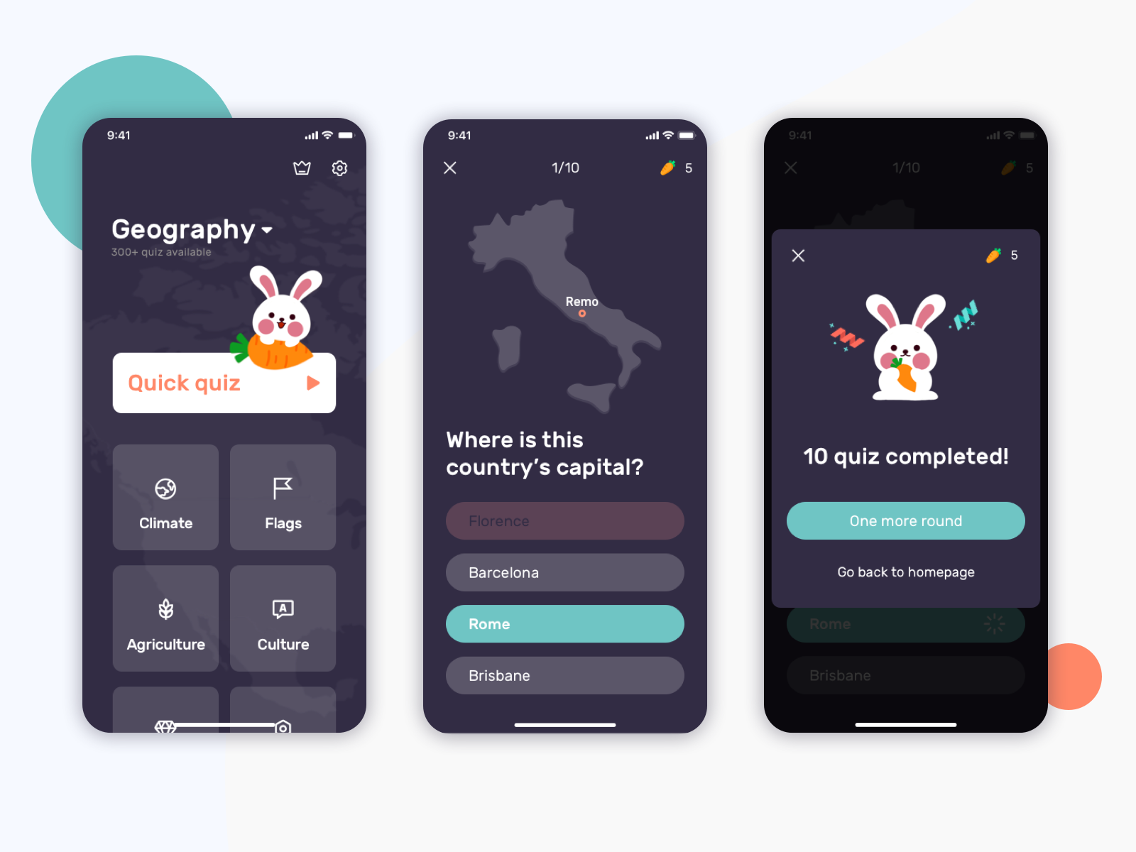 Geography quiz app concept by Faye Gong on Dribbble
