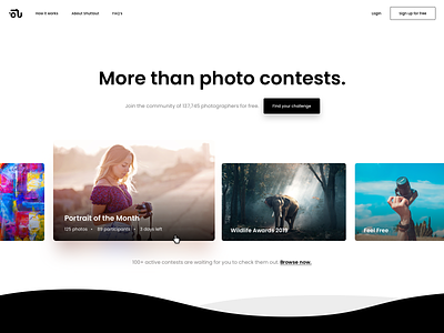 WIP 📸 Homepage clean competition competitons contests design hero home page home screen homepage modern photography photos shuttout ui design uiux web website