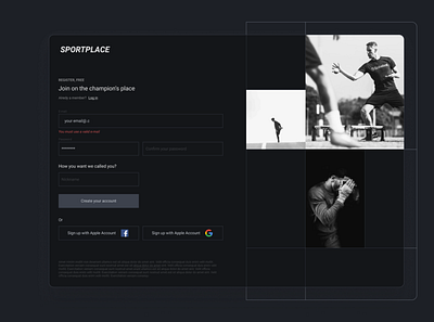 Sportplace - Sign up screen branding design flat minimal ui ux web website