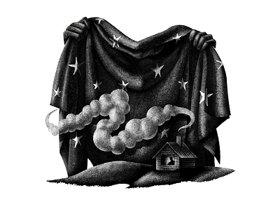 Nights under quarantine art blanket cabin design digital illustration fabric house illustration lonely procreate smoke stippling texture