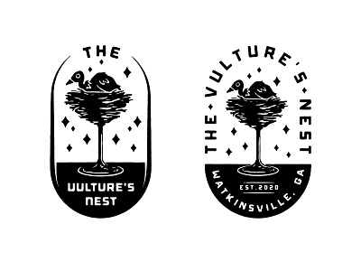 Vulture's Nest Badgeys badge badge logo bird branding cocktail glass identity illustration logo nest vulture vultures nest