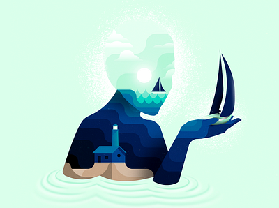 Deceitful Seas art design digital digital illustration illustration lighthouse ocean ripple sailboat sailing sea skull vector waves
