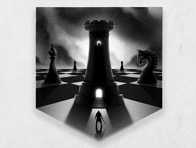 Small man, big game bishop blackandwhite chess clouds digital digital illustration dramatic illustration night noise pawn rook texture