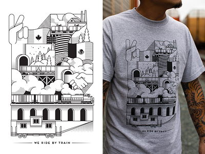 Shirt design for We Ride By Train clothing brand black and white design illustration lineart linework train trains tshirt tshirt design tshirtdesign