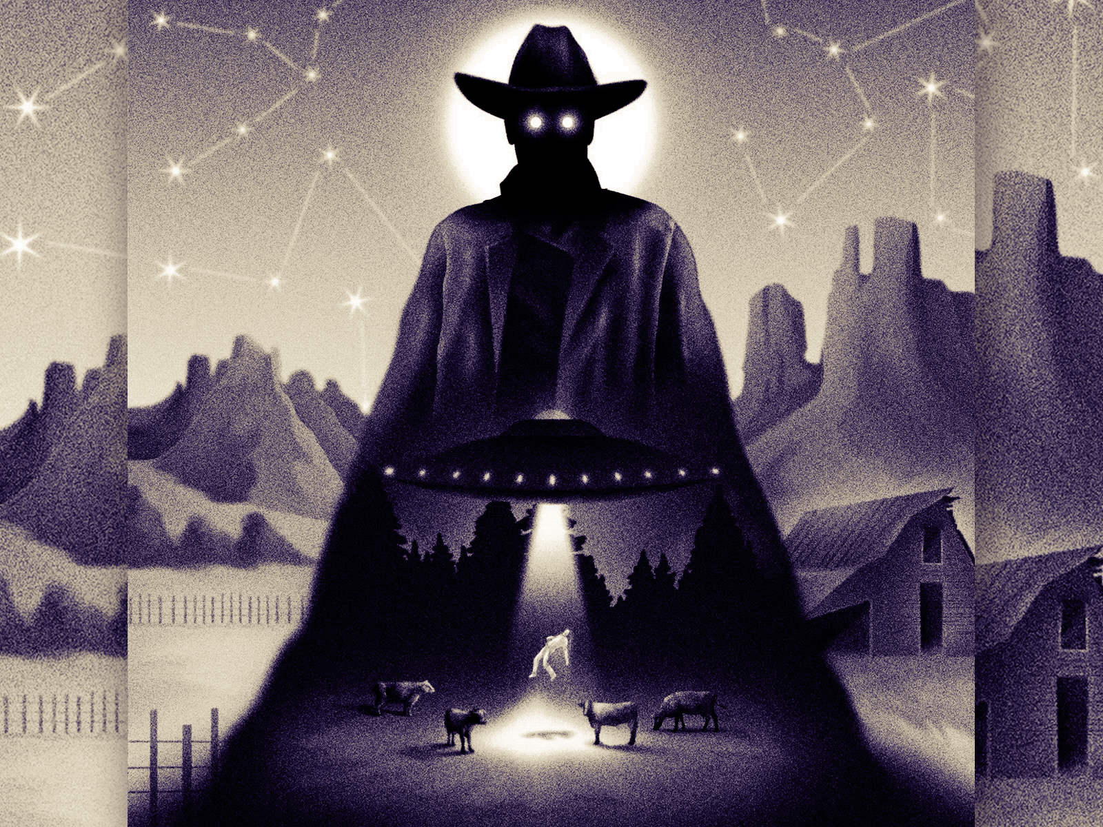 The Farmhand abduction alien animation cow cowboy design digital digital illustration farm grain illustration noise texture ufo