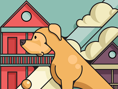 The Walk architecture clouds digital dog dogs house illustration simple