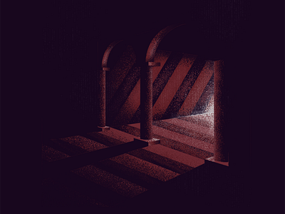 Hallway columns design hallway illustration lighting moody pattern stippling stripes