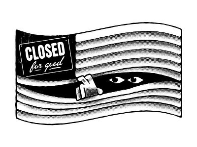 Closed for good black and white flag halftone illustration politics united states