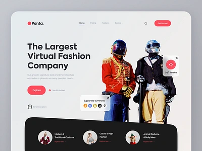 Penta - Virtual Fashion Company blockchain branding costume crypto cryptocurrency design fashion figma graphic design header landing page metaverse minimal multichain nft nfts ui ui ux website