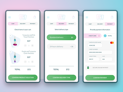 Popola - handmade jewellery - Mobile checkout clean design logo ui ux