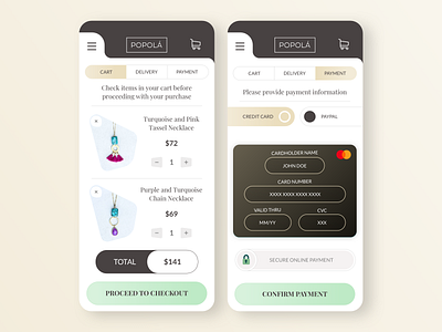 Checkout UI Design for Popola Jewelry