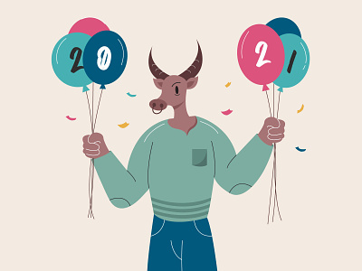 New Year Illustration 2021 2021 2d animal animal character character color cow cow character design drawing flat holiday illustration new year vector