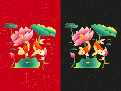 2021 牛年 Chinese New Year Illustration chinese new year cny color design drawing gradient holiday illustration koi fish lotus vector 插画 新年 新春 春节 牛年