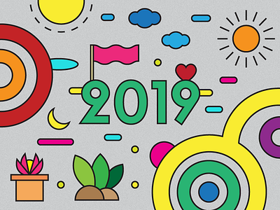 Happy New Year 2019 color design holiday illustration new year 2019 outline vector