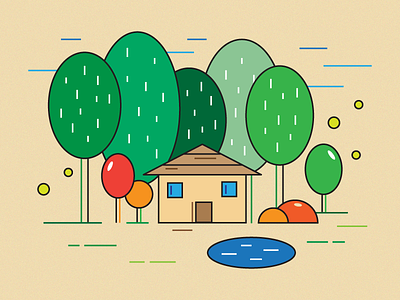 Little House In Forest design forest house illustration outline vector