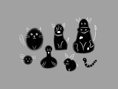 Animal Families animal blackandwhite cat design dog drawing illustration