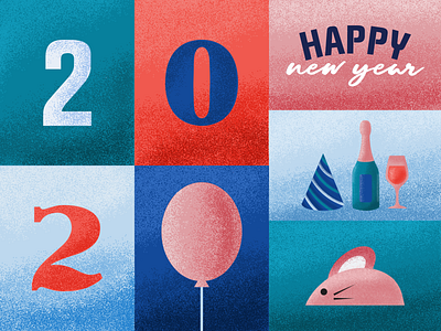 New Year Illustration 2020 2020 color design drawing grain illustration mice new year texture tyography vector