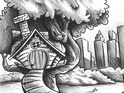 Treehouse Sketch background black and white photoshop sketch
